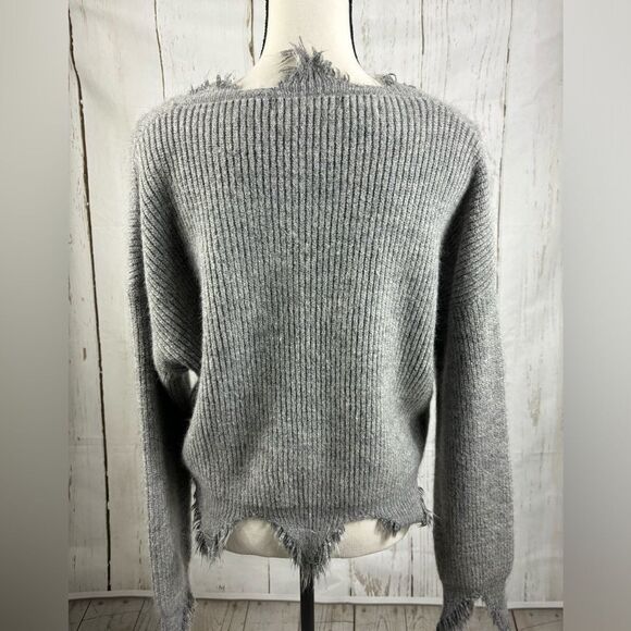 Dance & Marvel Destructed Distressed Gray Sweater V Neck - Picture 5 of 8